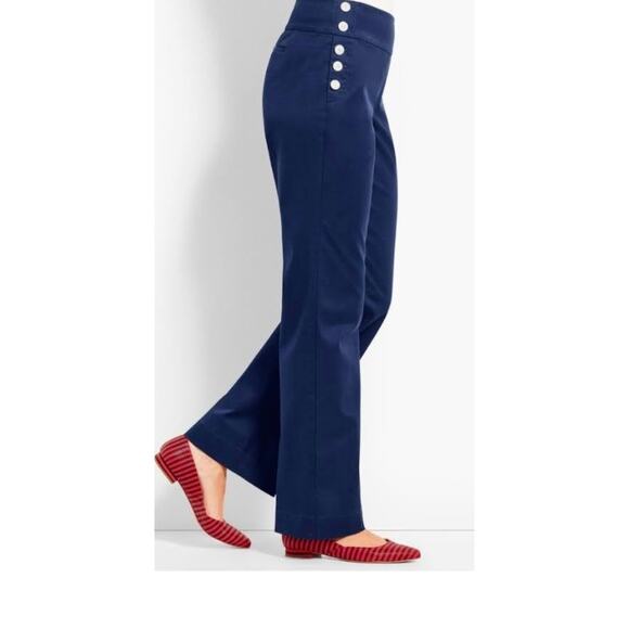 NWT Talbots Sz 2P Navy Wide Leg Sailor Pants, White Buttons - Picture 4 of 5